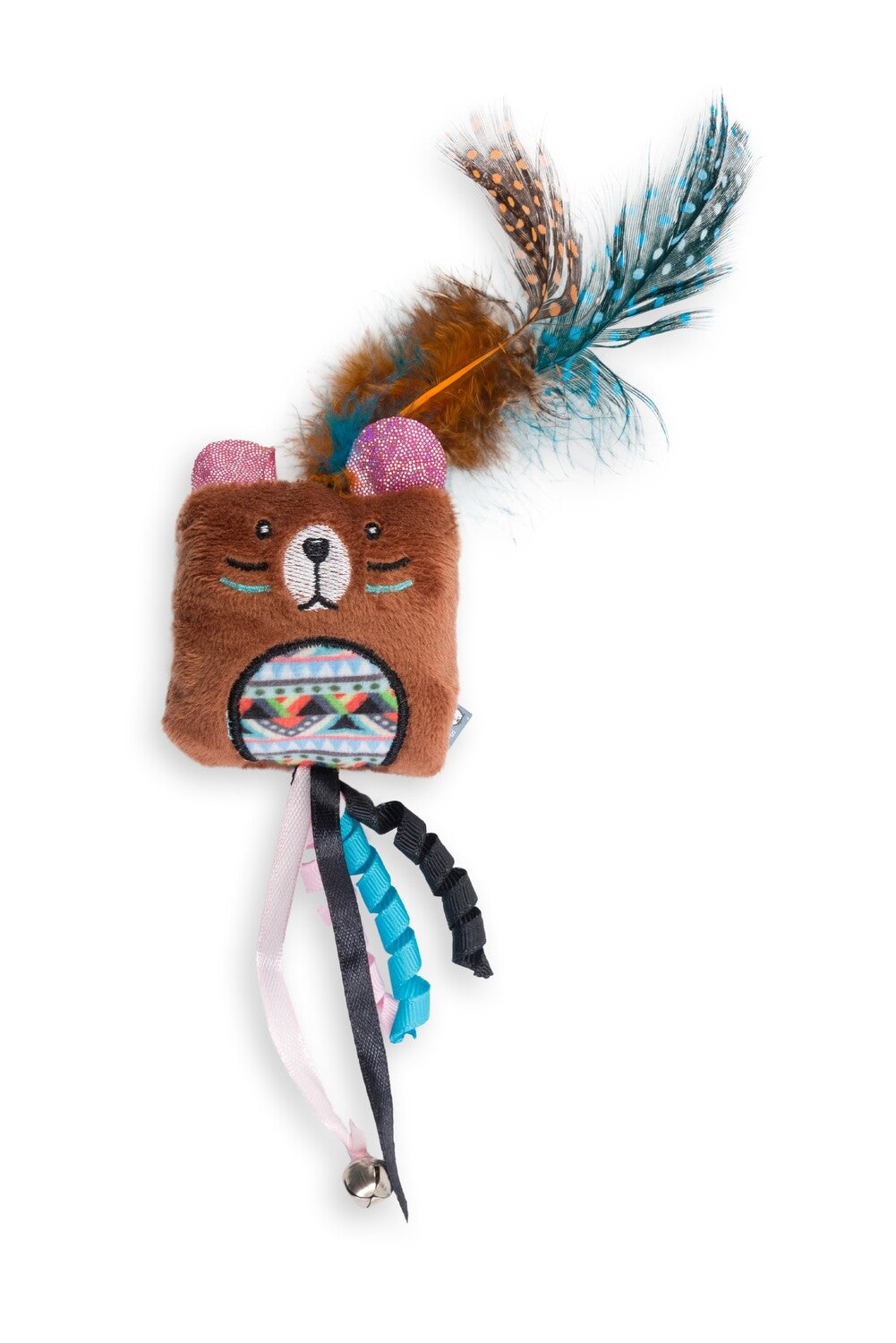 Indie Square Bear Cat Toy with Feather