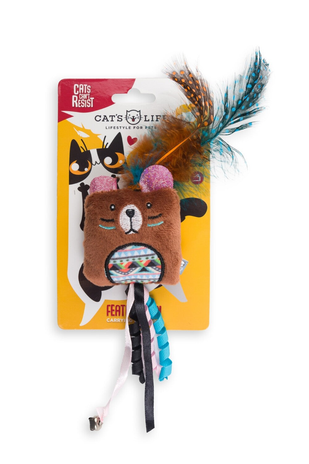 Indie Square Bear Cat Toy with Feather