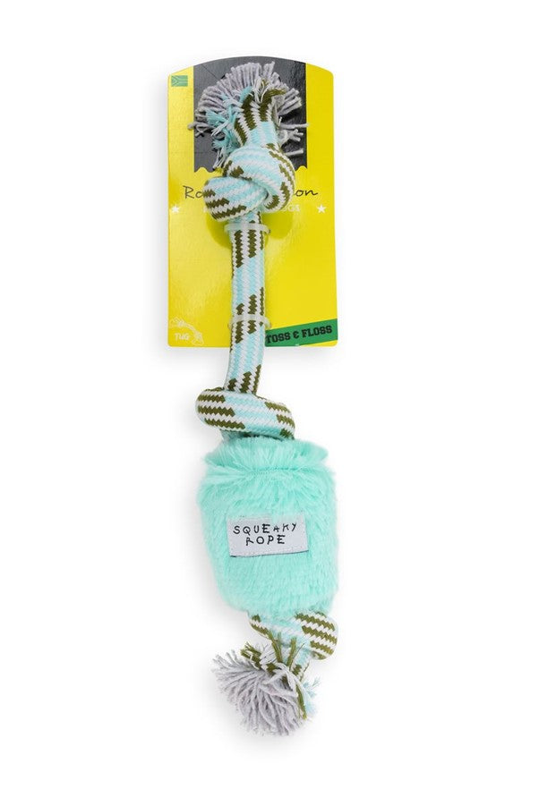 Squeaky Furry Rope Toy - Dog Toy