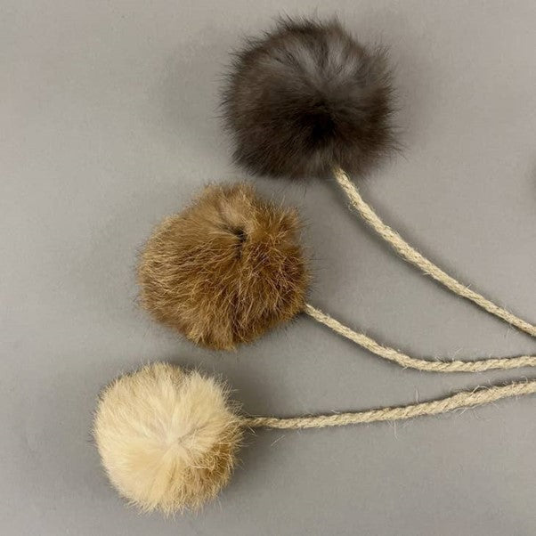 Cat Toy Set with Natural Rabbit Fur ball & Wool Balls by Pawsome Pet Toys